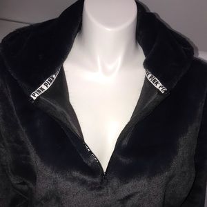 NWT PINK Black Quarter Zip Faux Fur sweatshirt M